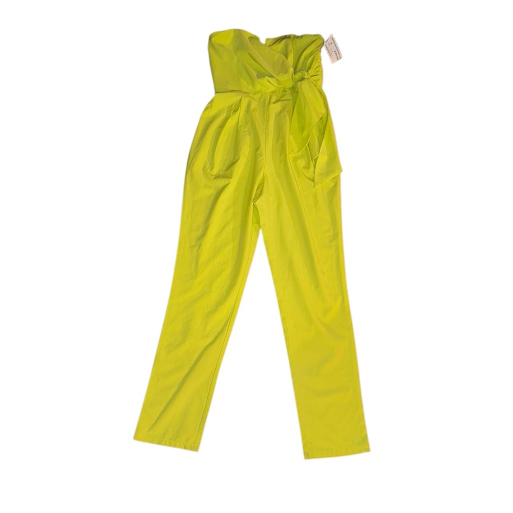 Bold Lime Green Strapless Jumpsuit with Fitted Bodice and Full-Length Pants